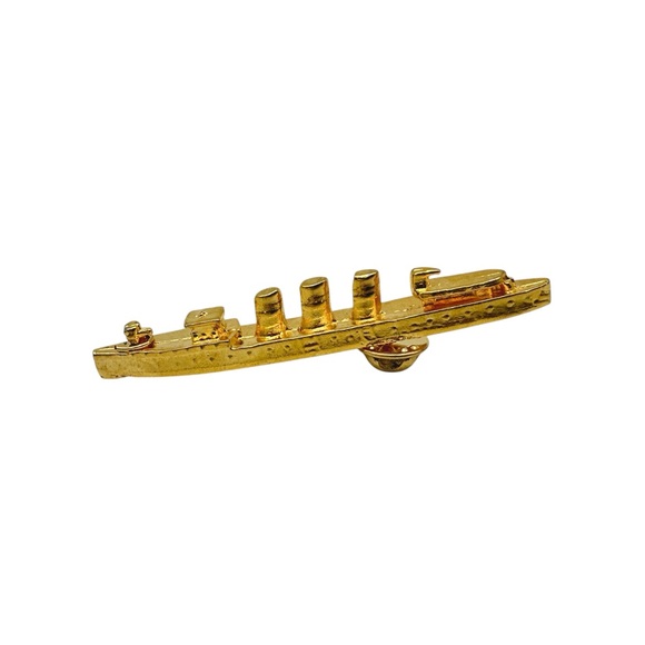 Vintage Jewelry - Vintage Gold Tone 3D Ship Boat Titanic Submarine Pin Brooch Jewelry